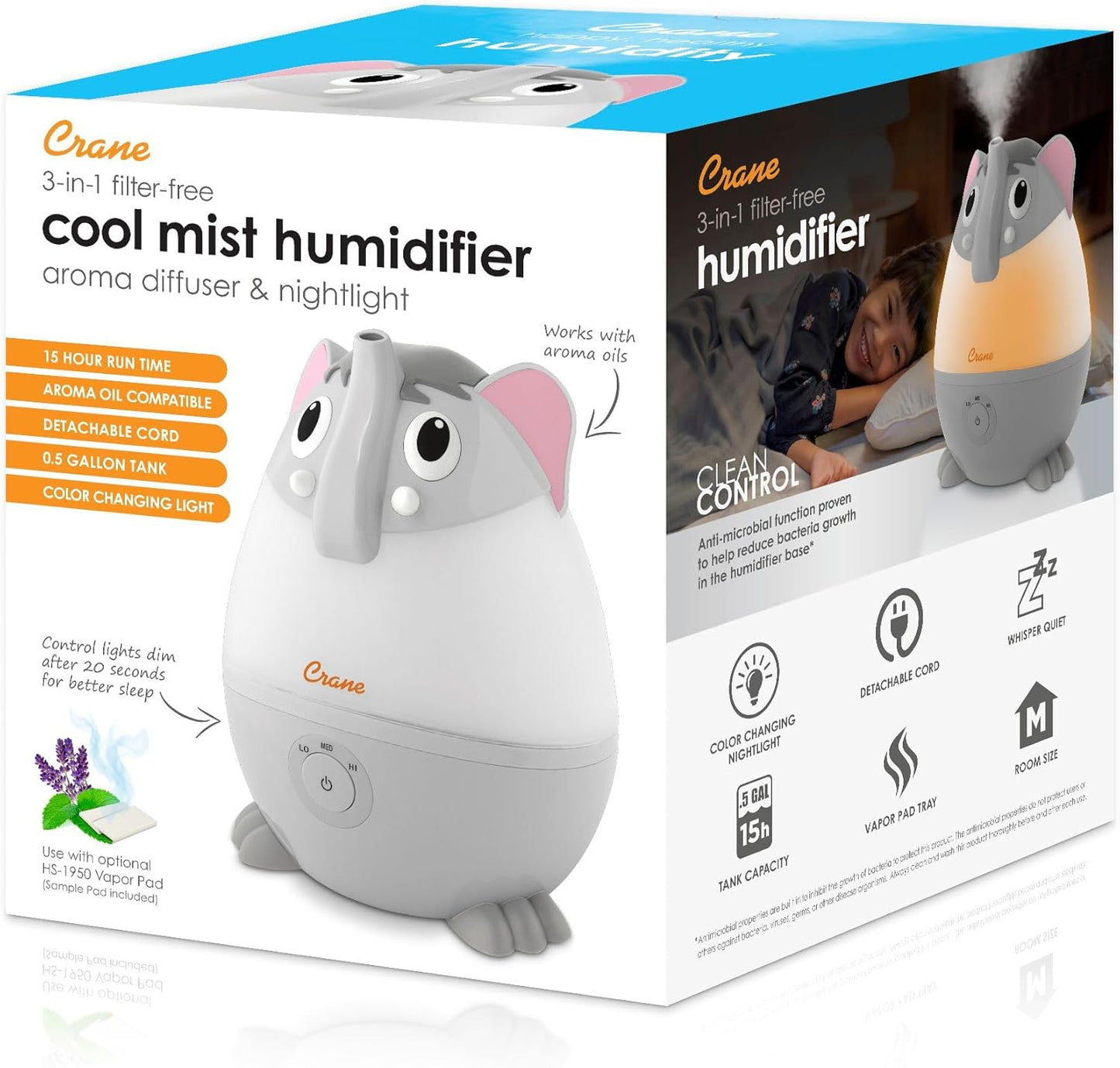 Crane Ultrasonic Humidifiers for Kid's Room and Baby Nursery, .5 Gallon Cool Mist Air Humidifier, Owl Humidifier For Kid's Room