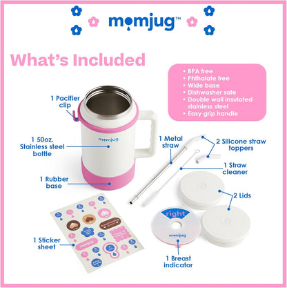 Hydration Water Bottle for Moms 50oz (Without Indicator, White)