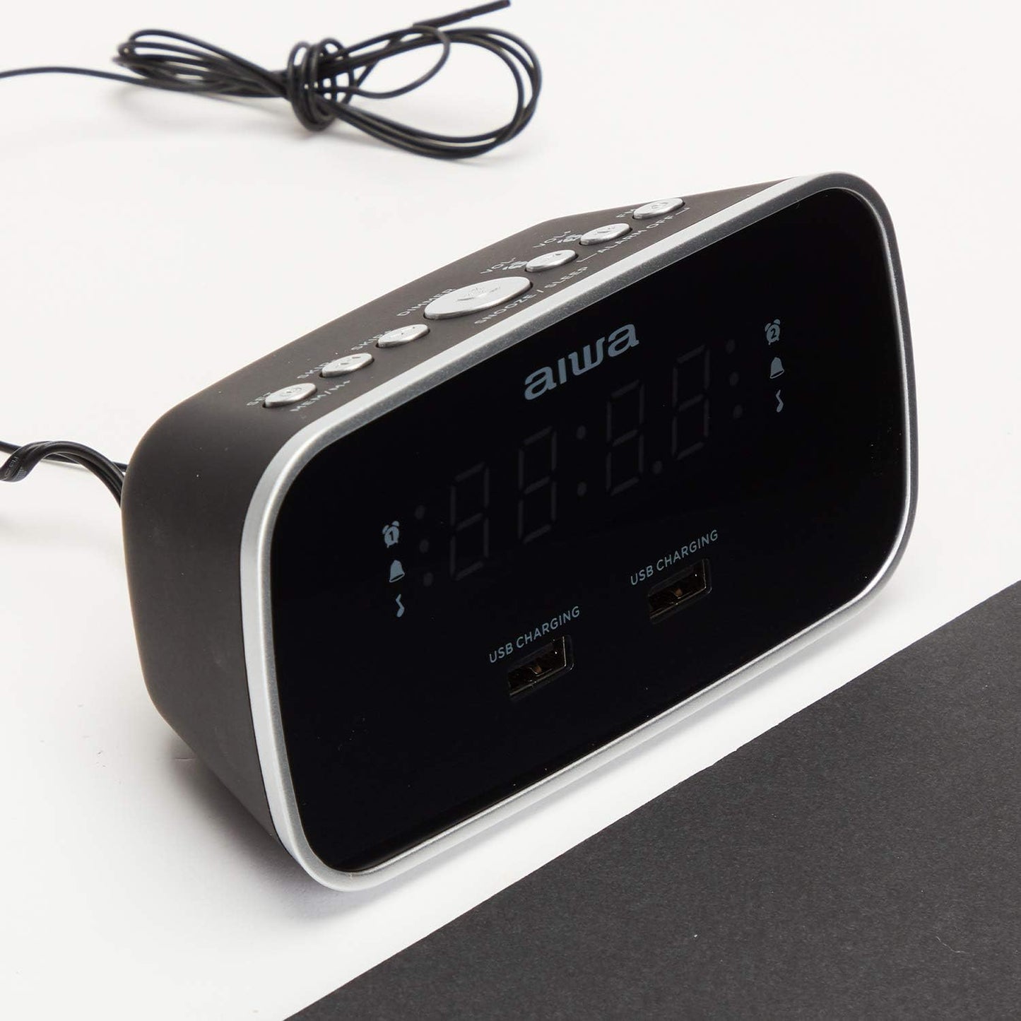 AIWA CRU-19BK: Black Digital Dual USB Charging Alarm Clock Radio for Smartphones and Tablets Charging