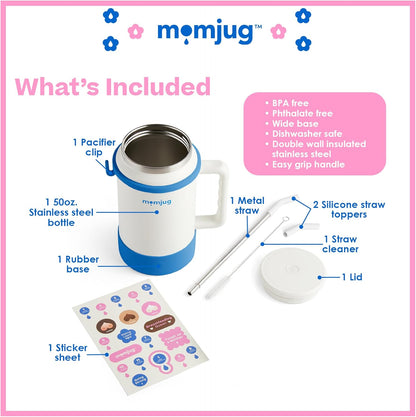 Hydration Water Bottle for Moms 50oz (Without Indicator, White)