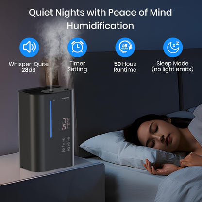 Cool Mist Humidifiers for Bedroom and Plants & Baby, Top Fill 5L Large Room Smart Humidifier for Home Nursery, 28 dB Quiet 50H Runtime Bedroom humidifier with Essential Oils