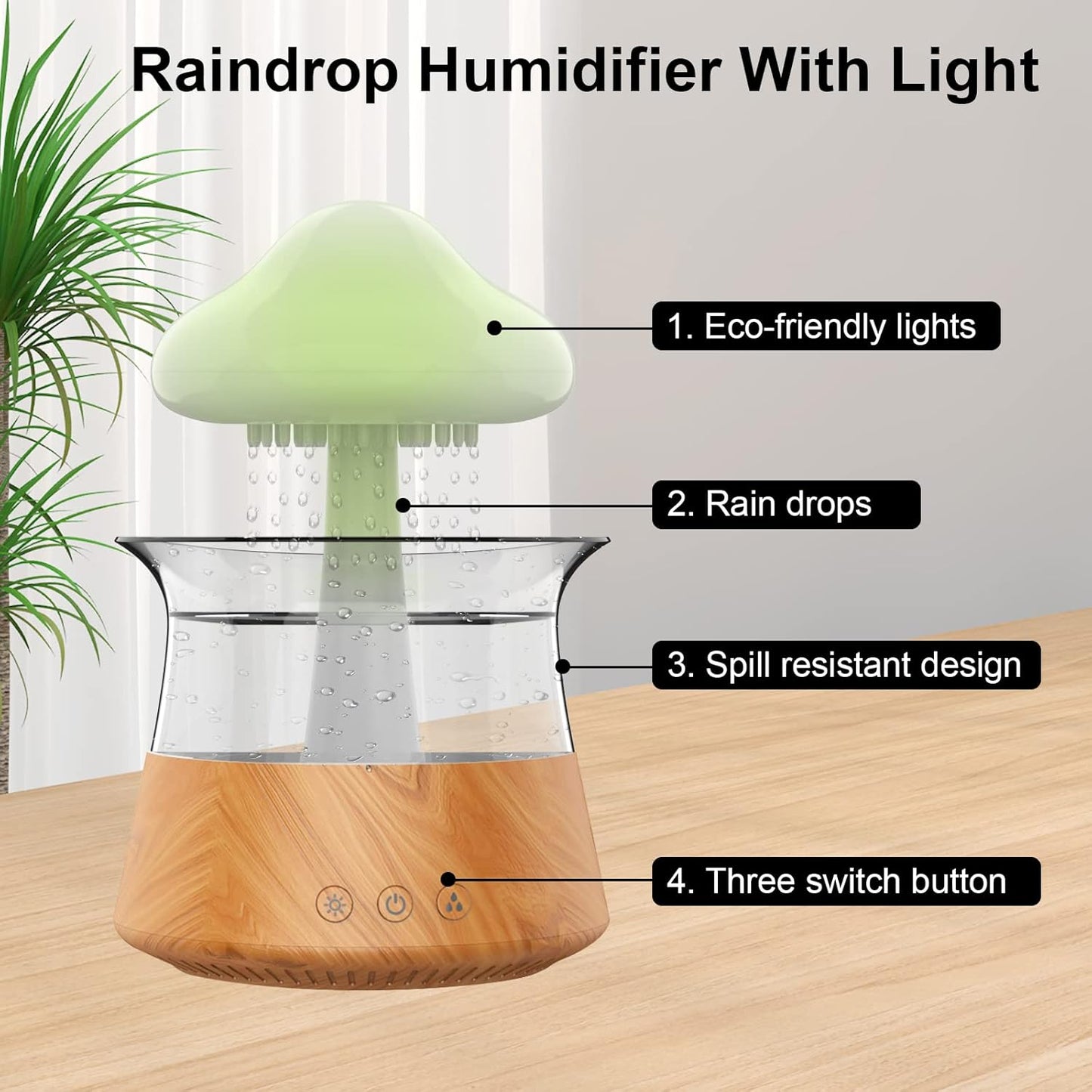 Cloud Rain Humidifiers for Bedroom & Large Room - Essential Oil Diffuser with 7 Colors LED Lights - Whole House Coverage-Auto Shut-Off-It Can Work for Up to 8-10 Days with Full Water (Wood Grain)
