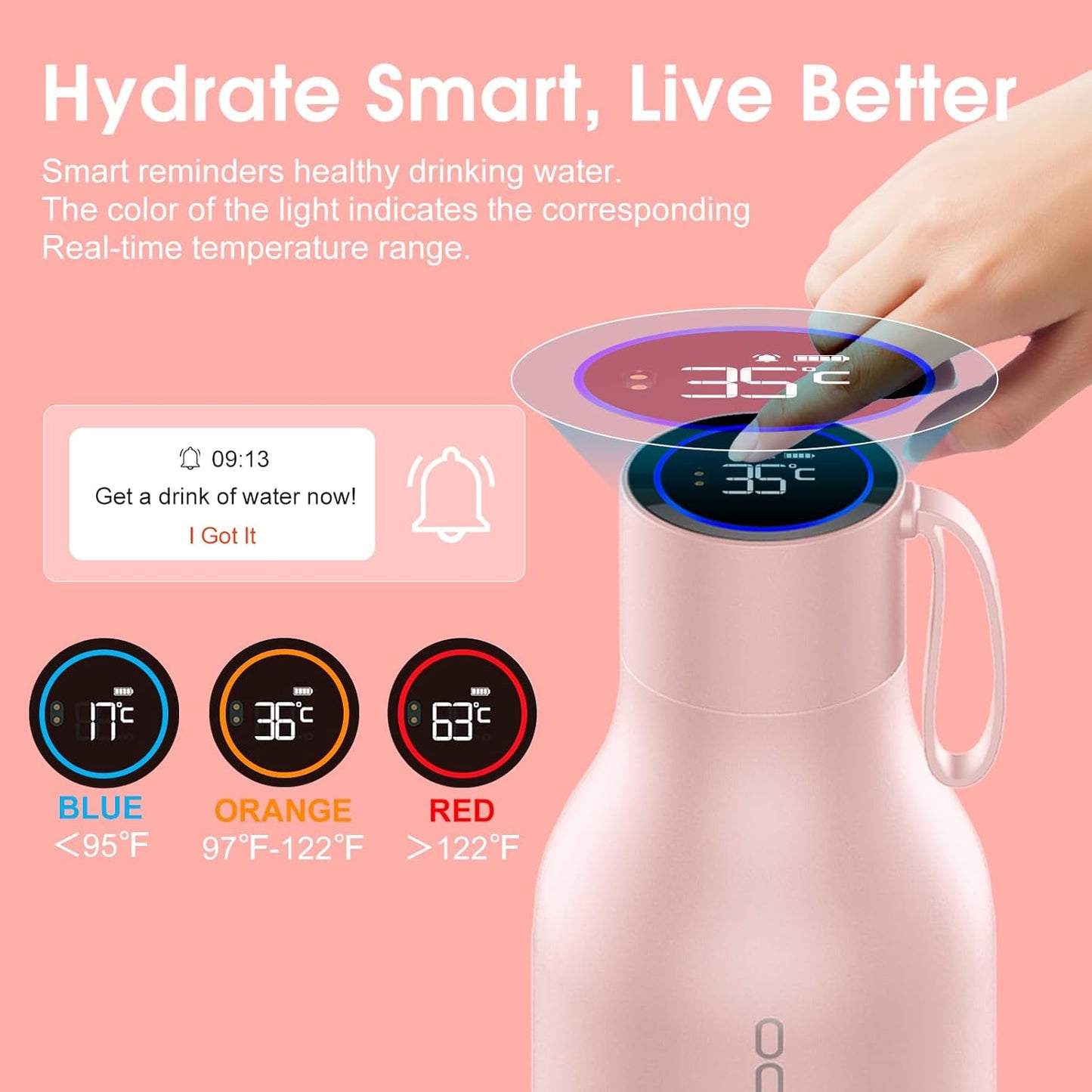 VSITOO Self-Cleaning Smart Water Bottle (pink, 15 Ounce)