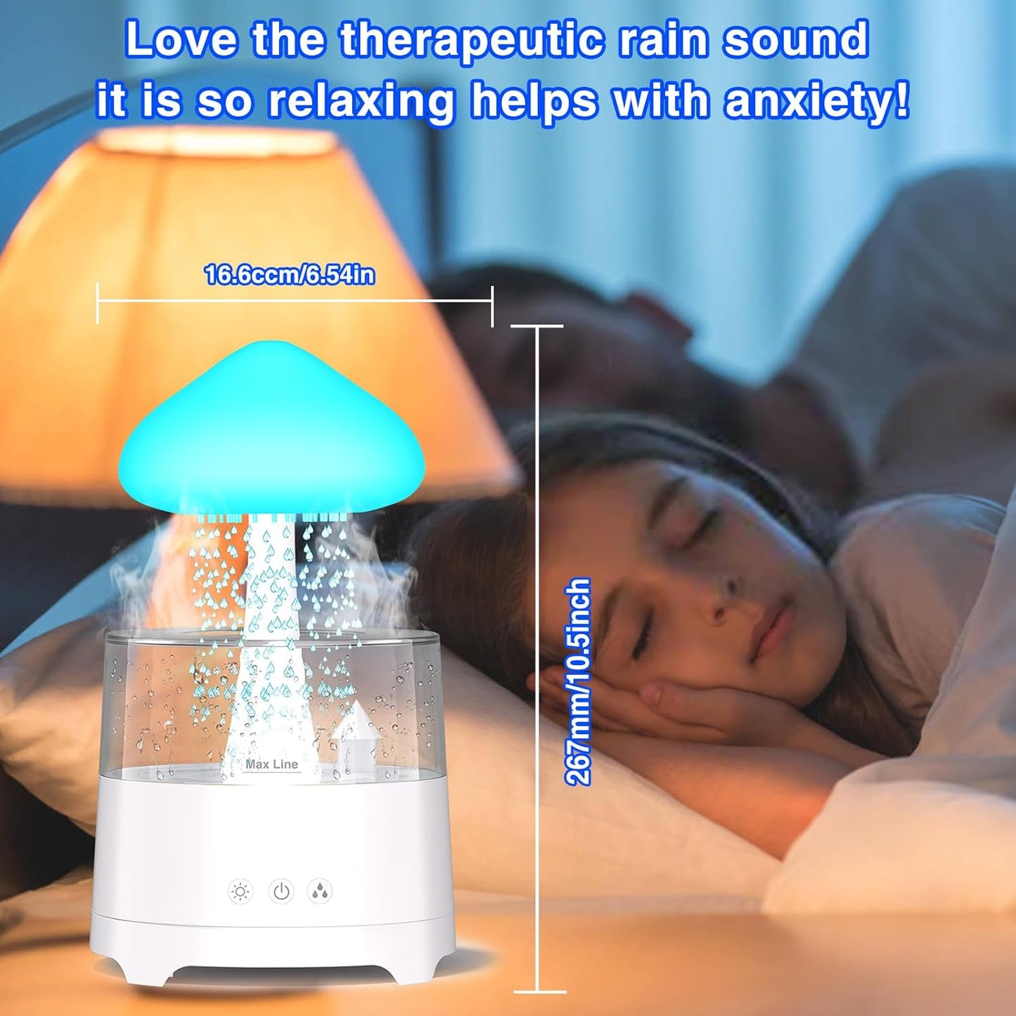 Diffuserlove Cloud Humidifier Rain Water Drip Diffuser Humidifier 450ML with Remote Mushroom Lamp Humidifier Rain Sounds Humidifier Air Humidifiers for Bedroom Desk