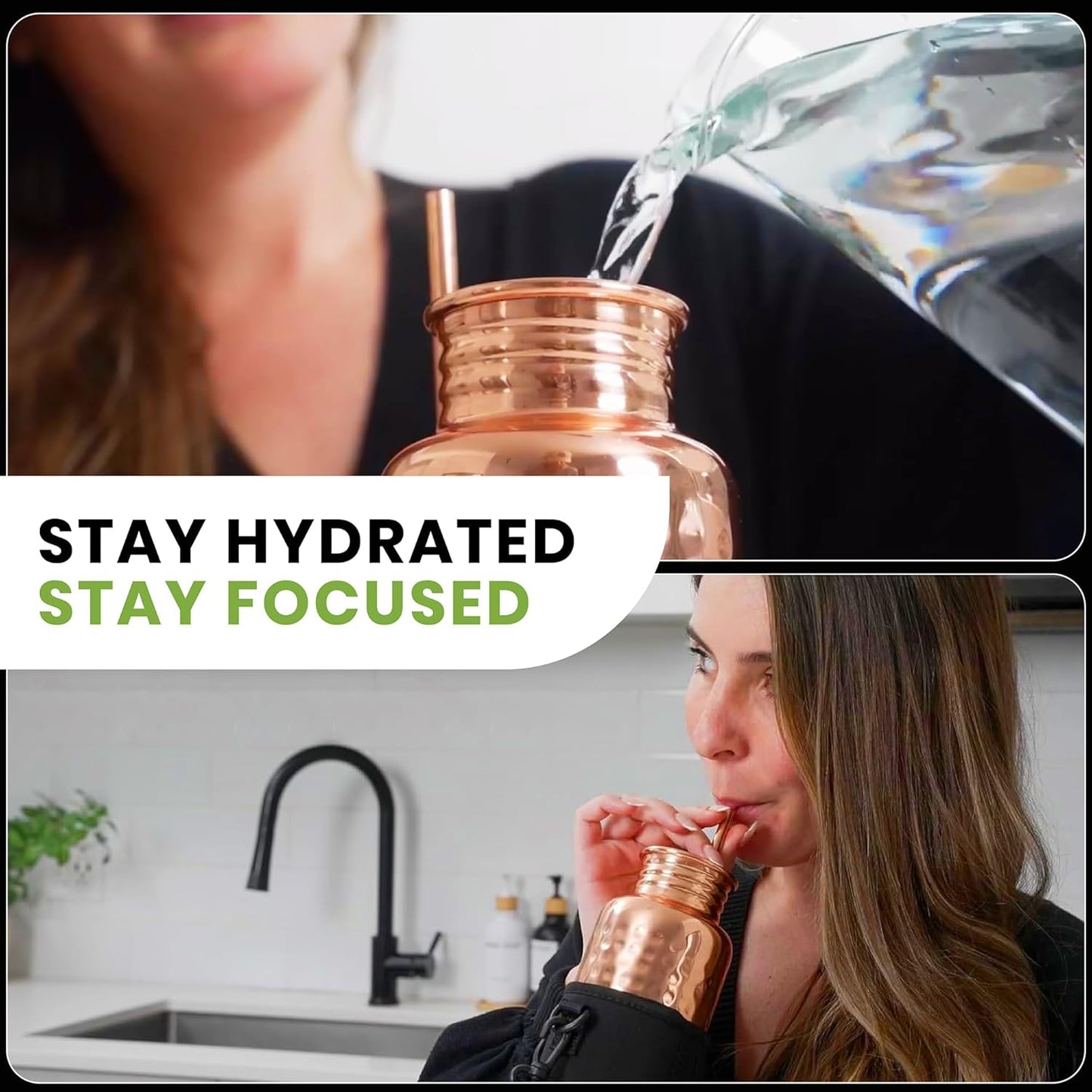 Copper Water Bottle for Drinking - Hammered 100% Pure Copper Tumbler Cup with Leak Proof Lid, Removable Insulating Sleeve & Straw - Handcrafted Ayurvedic Cup for Water 32 fl oz