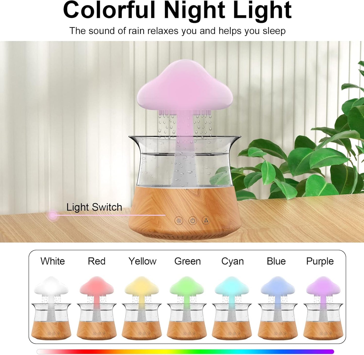 Cloud Rain Humidifiers for Bedroom & Large Room - Essential Oil Diffuser with 7 Colors LED Lights - Whole House Coverage-Auto Shut-Off-It Can Work for Up to 8-10 Days with Full Water (Wood Grain)