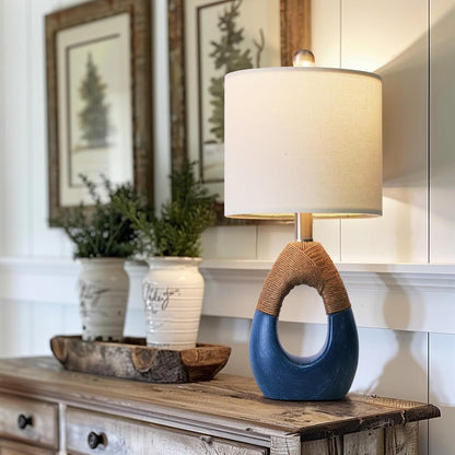 19" Modern Bohemian Table Lamp with Resin Base for Small Spaces, Coastal Farmhouse, Side Tables, Nautical Suitable for bedrooms, Living Rooms, Offices, Book(Blue)