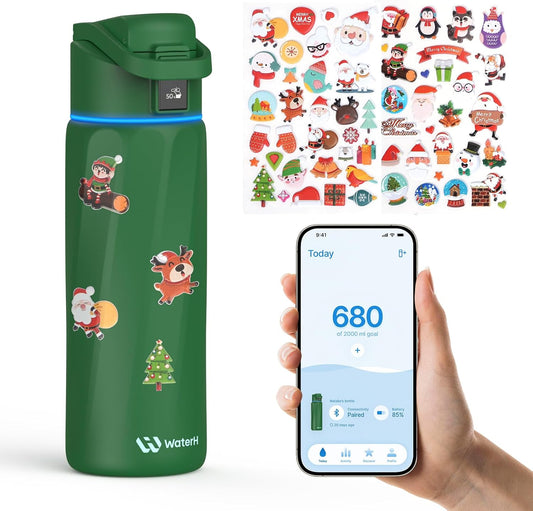 BOOST Smart Water Bottle with Reminder & Tracker, 24oz Vacuum Insulated Bottles Stainless Steel, BPA-Free, Wide Mouth, Ideal Gift for Men, Women, Christmas, Halloween, New Year, Gym, Office, School