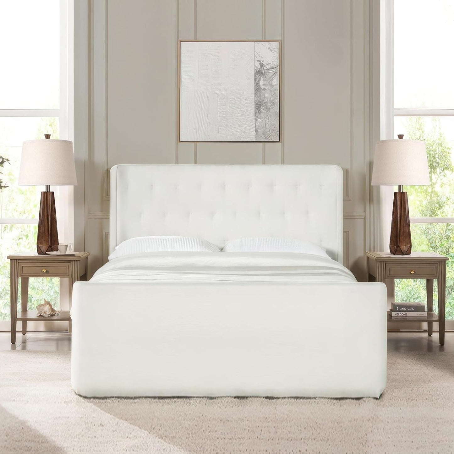 27" Resin Table Lamp Set of 2, 3 Color Temperatures, with Linen Shade, Nightstand Bedroom Office Decor, 2 Bulbs Included for Restaurant/Bedroom/Bar/Camping/Outdoor(Light Wood Grain)