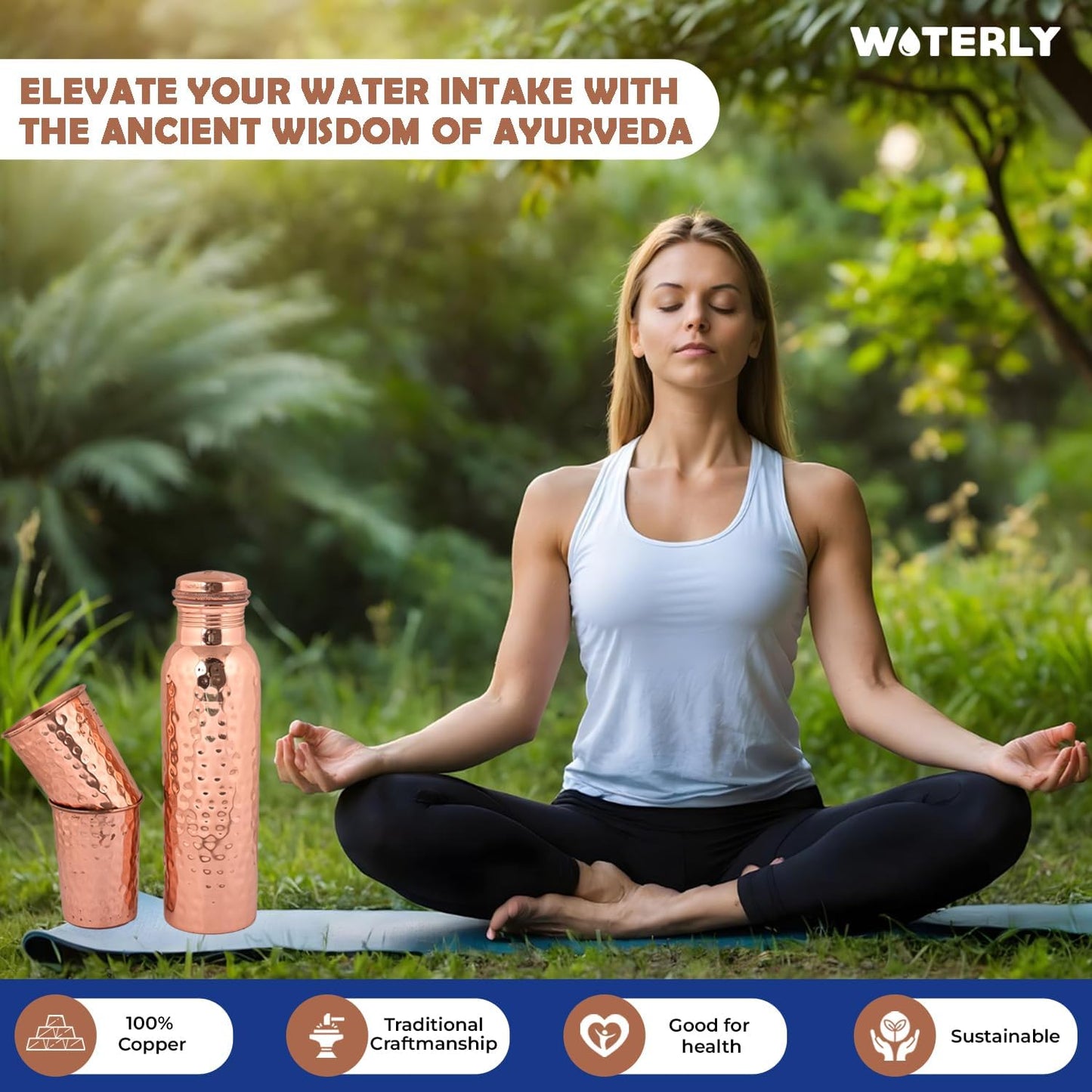 Plain Copper Water Bottle (34 Oz /1000ml) With Set Of 2 Tumbler (10 Oz/300ml Each) | Best use for Office,Gym & gifts |100% Pure Copper Material with Leak proof Quality