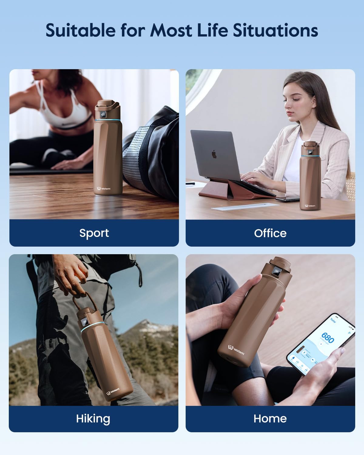 BOOST Smart Water Bottle with Reminder & Tracker, Double Wall Vacuum Insulated Bottles Stainless Steel, 32oz BPA-Free Wide Mouth for Gym, Office, School - Ideal Gift, Black