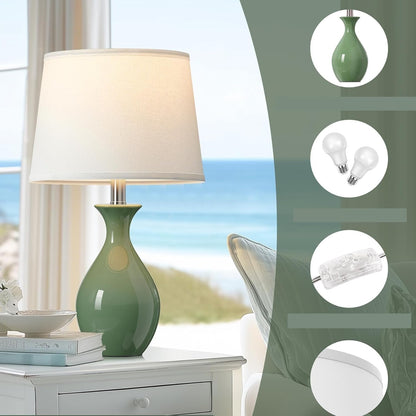 19" Modern Classic Ceramic Table Lamp Set of 2 with Rocker Switch for Bedroom Living Room Desk Side Table Suitable for bedrooms, Living Rooms, Offices, Book(White)