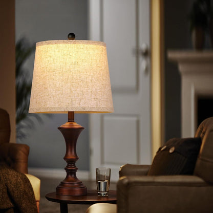 22-inch Vintage Table Lamp Set of 2, Linen Shade, Resin Base, Suitable for Bedroom Bedside Living Room Lamp Suitable for bedrooms, Living Rooms, Offices, Book(Retro Brown)