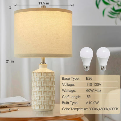 21" Vintage Table Lamp 2-Pack, Mesh Lamp with Fabric Shade, 3 Color Temperatures, for Living Room and Bedroom Suitable for bedrooms, Living Rooms, Offices, Book