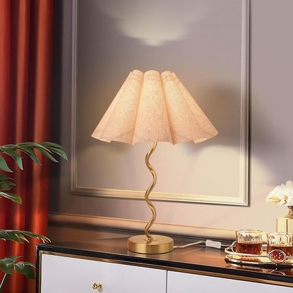 21.25" Modern Gold Table Lamp with Fan Pleats for Decoration, Bedside, Bedroom, Living Room, Kitchen Suitable for bedrooms, Living Rooms, Offices, Book