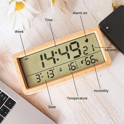 Wooden Alarm Clock, Battery Operated LCD Digital Clock with Smart Sensor Night Light and Snooze Function, Suitable for Bedroom, Bedside, Desk (Color : B)