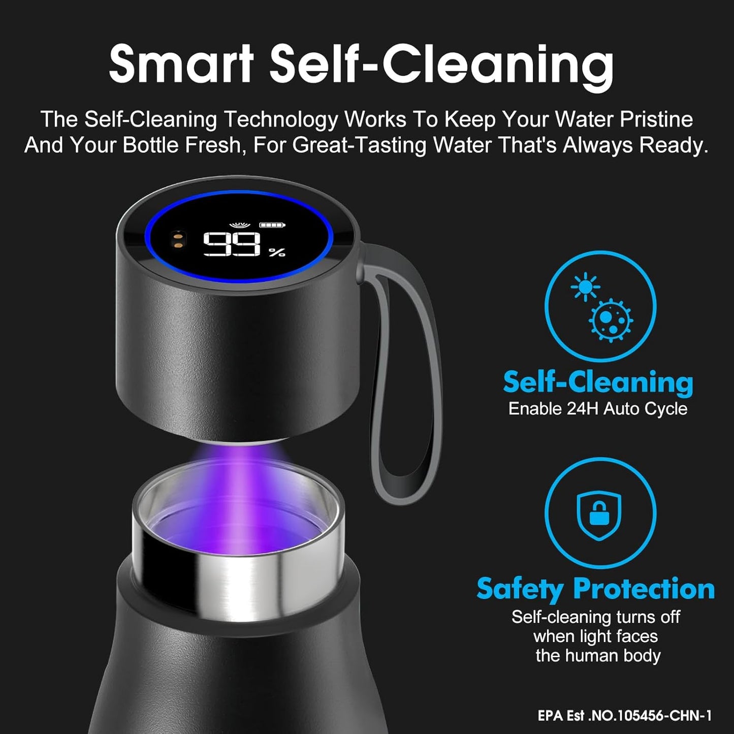 VSITOO Self-Cleaning Smart Water Bottle (pink, 15 Ounce)