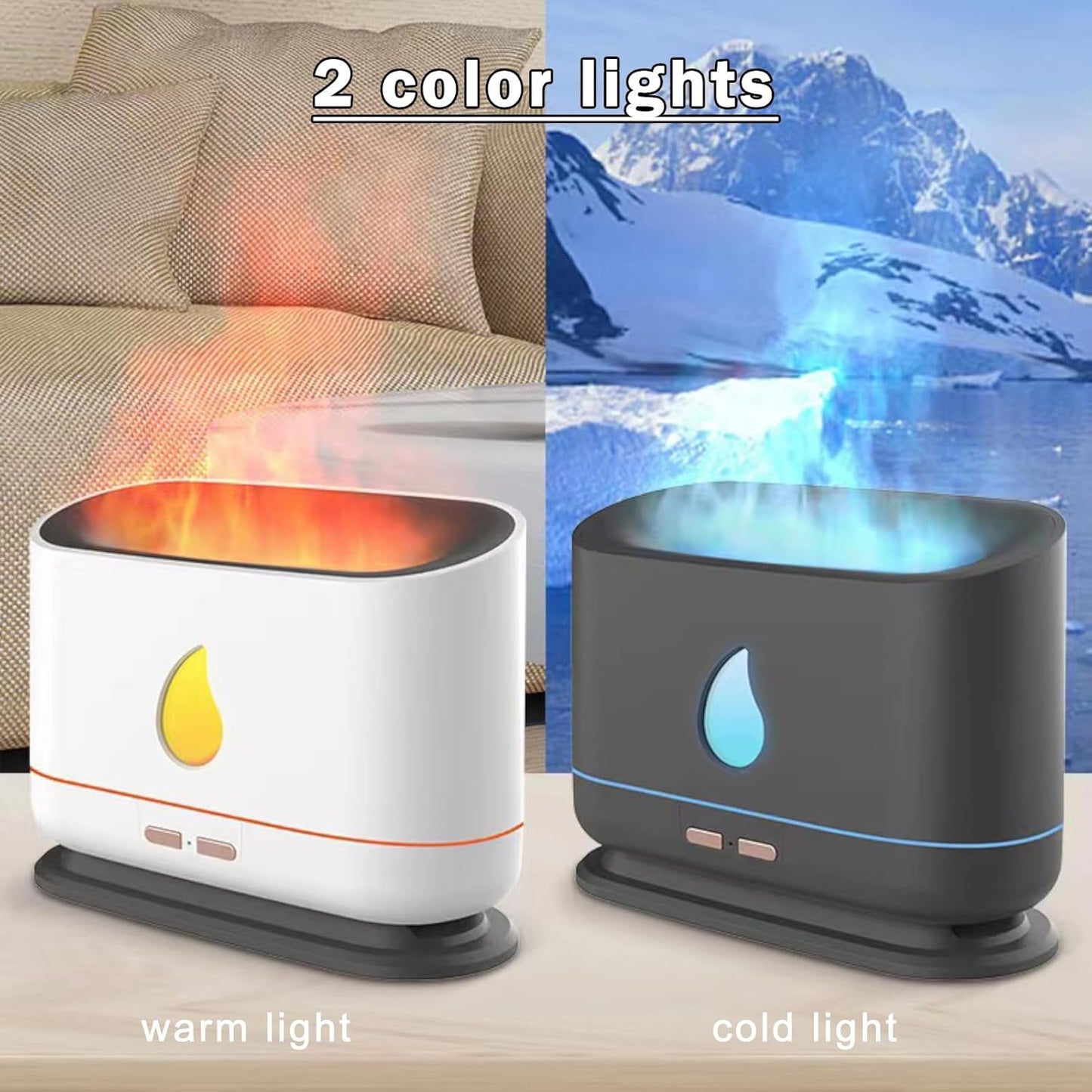 Flame Humidifier Aroma Diffuser,Cool Mist Humidifier,Simulated Flame, Power Outage When There Is No Water,Silent Humidification For Baby Bedroom Plant Office Yoga,Black