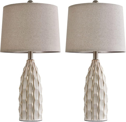 23.75" Modern Ceramic Table Lamp Set of Two with Linen Shades for Bedroom, Office and Living Room Decor Suitable for bedrooms, Living Rooms, Offices, Book(23.75"-Green-2Pack)