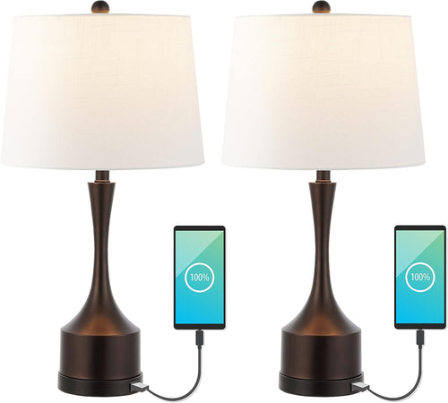 JONATHAN Y JYL4045C-SET2 Cooper 26" Farmhouse Iron LED Table Lamp with USB Charging Port Classic Bedside Desk Nightstand Lamp for Bedroom Living Room Office, Oil Rubbed Bronze (Set of 2)