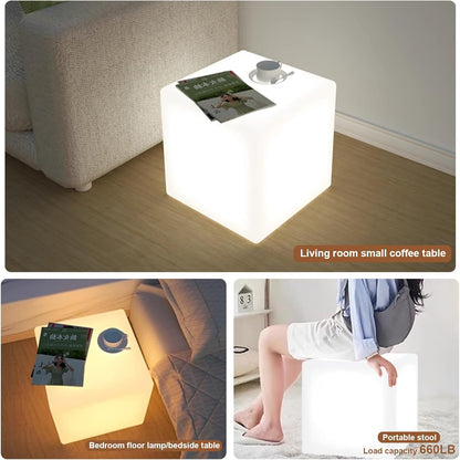 Cube Smart End Table Floor Lamp, Multi-Function Colorful Lamp with Remote Control, Load-Bearing Capacity 660LB for Living Room Coffee Table, Bedroom Floor Lamp Plug-in Model 13.8x13.8in