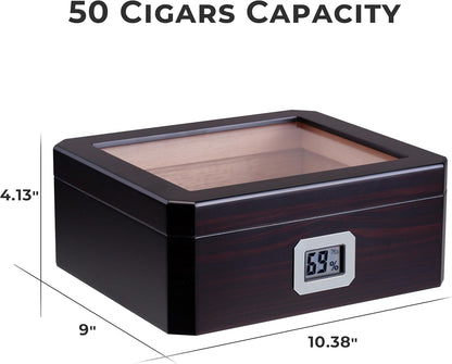Woodronic Monogrammed Cigar Humidor, Custom Cigar Case with Hygrometer and Humidifier, Spanish Cedar Lining and Divider, Cigar Accessories, Customized Gift for Men, Holds 25 Cigars