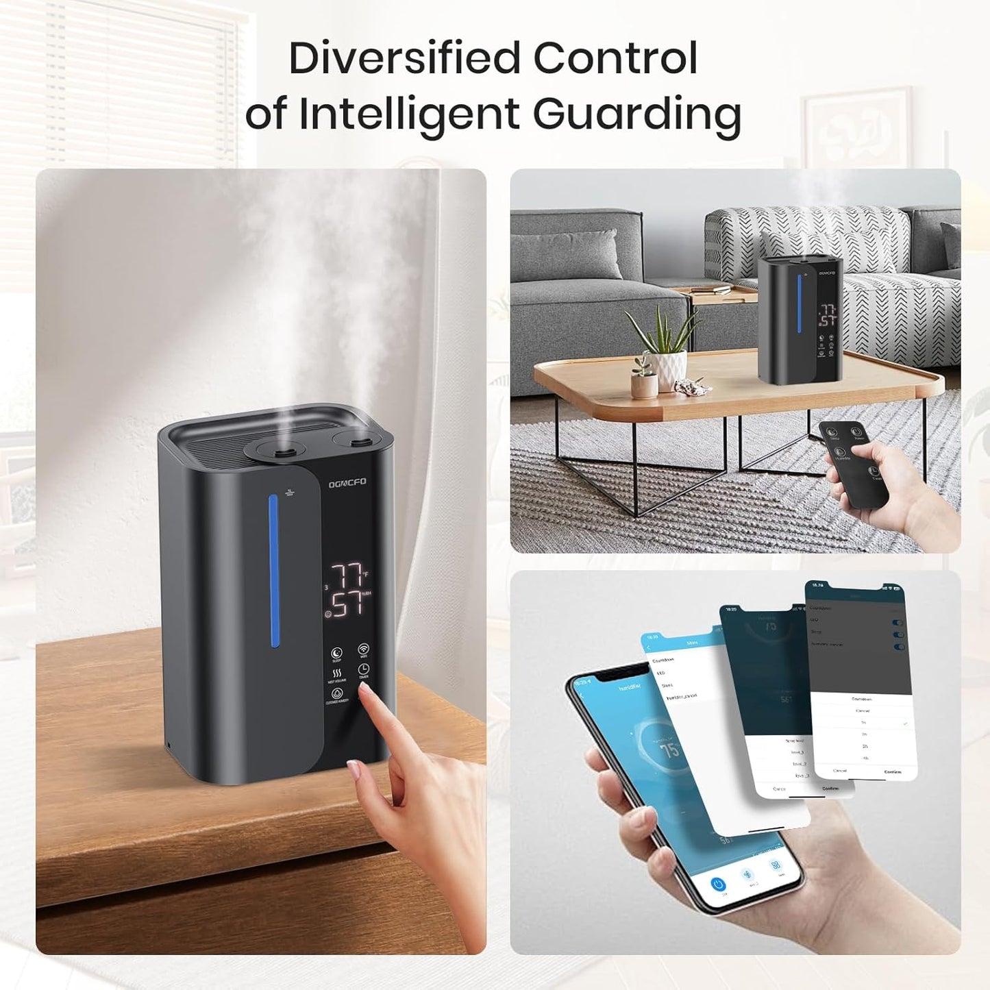 Cool Mist Humidifiers for Bedroom and Plants & Baby, Top Fill 5L Large Room Smart Humidifier for Home Nursery, 28 dB Quiet 50H Runtime Bedroom humidifier with Essential Oils