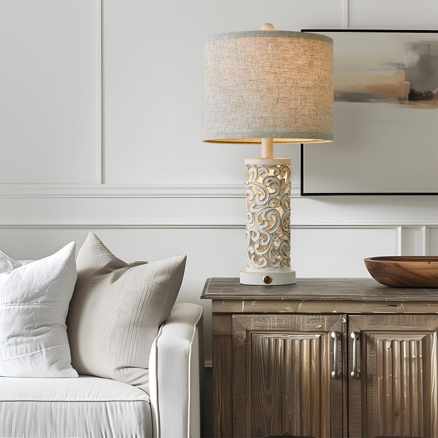 22" Dimmable Touch-Control Table Lamp 2-Pack with Night Light for Living Room, Bedroom, and Farmhouse Style, Bulb Included Suitable for bedrooms, Living Rooms, Offices, Book(White -2 Pack)