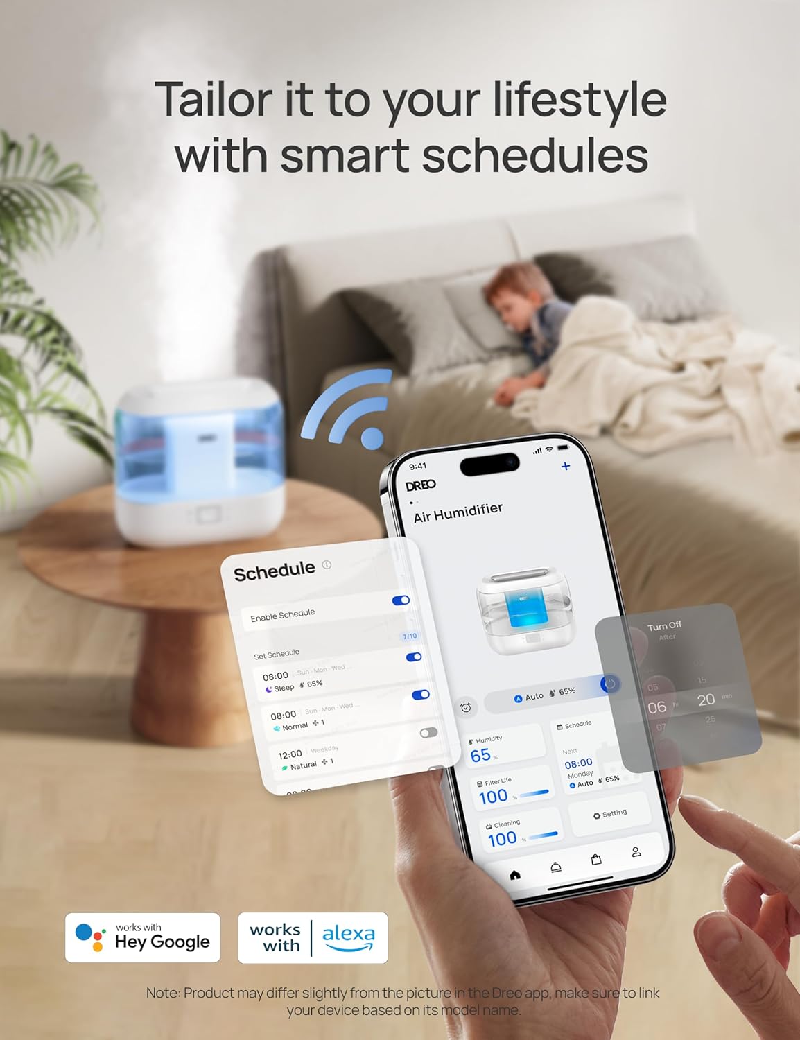 Humidifiers for Bedroom - Dreo Quiet (4L Water Tank) Cool Mist Top Fill Essential Oil Diffuser for Home, Smart App & Voice Control, Rapid Ultrasonic Humidification Baby Nursery and Plants, Blue