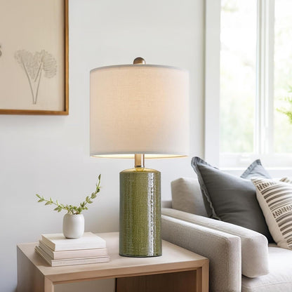 20.25 Inch Modern Minimalist Ceramic Table Lamp with Linen Lampshade for Living Room Bedroom Bedside Lamp Suitable for bedrooms, Living Rooms, Offices, Book(Gray)