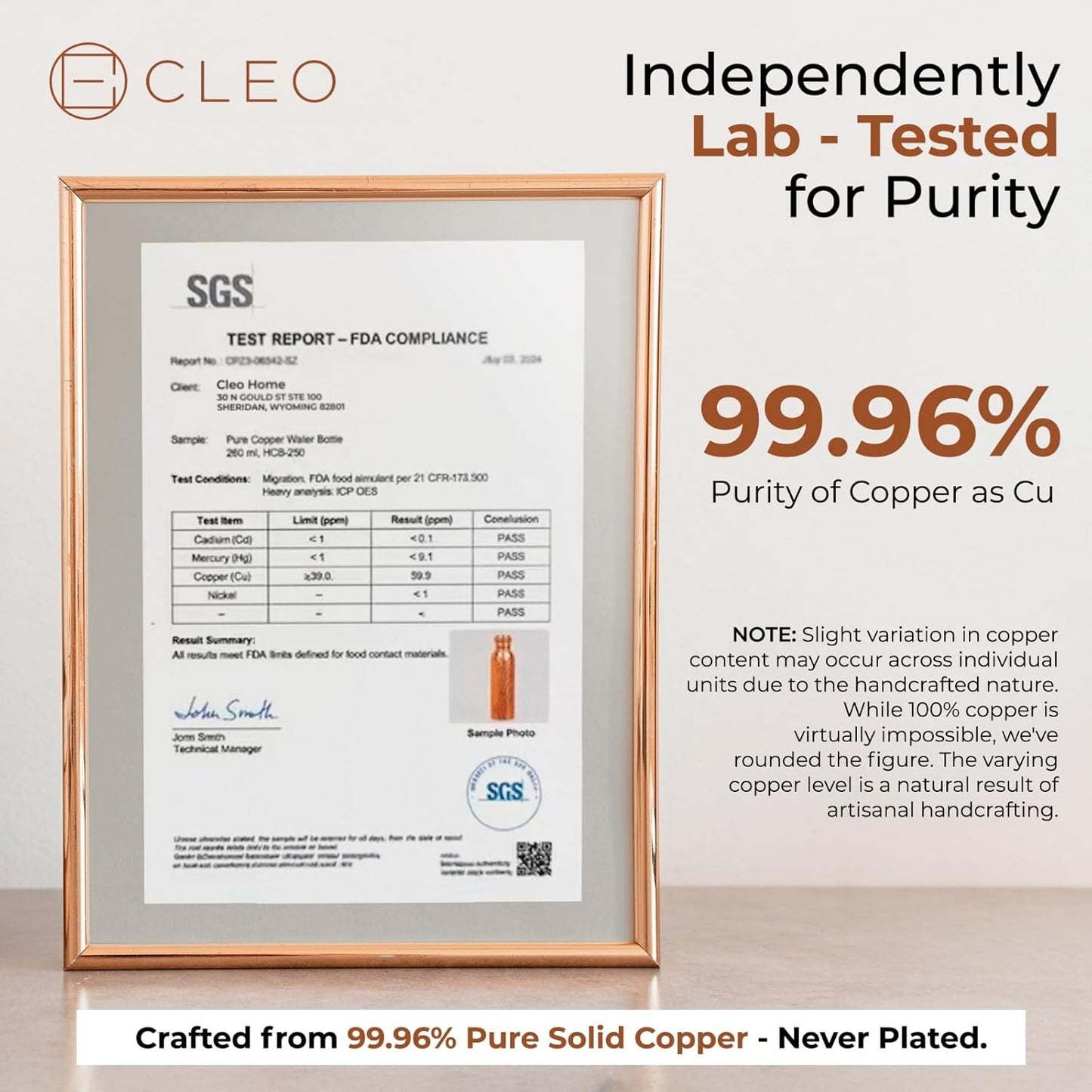 CLEO HOME 100% Pure Copper Water Bottle for Drinking, 32 Oz Hammered Ayurvedic Copper Bottle for Drinking Water | Leak-Proof & Eco-Friendly | For Yoga, Office, Travel with Canvas Carry Bag & Brush