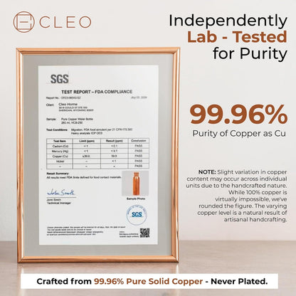 CLEO HOME 100% Pure Copper Water Bottle for Drinking, 32 Oz Hammered Ayurvedic Copper Bottle for Drinking Water | Leak-Proof & Eco-Friendly | For Yoga, Office, Travel with Canvas Carry Bag & Brush
