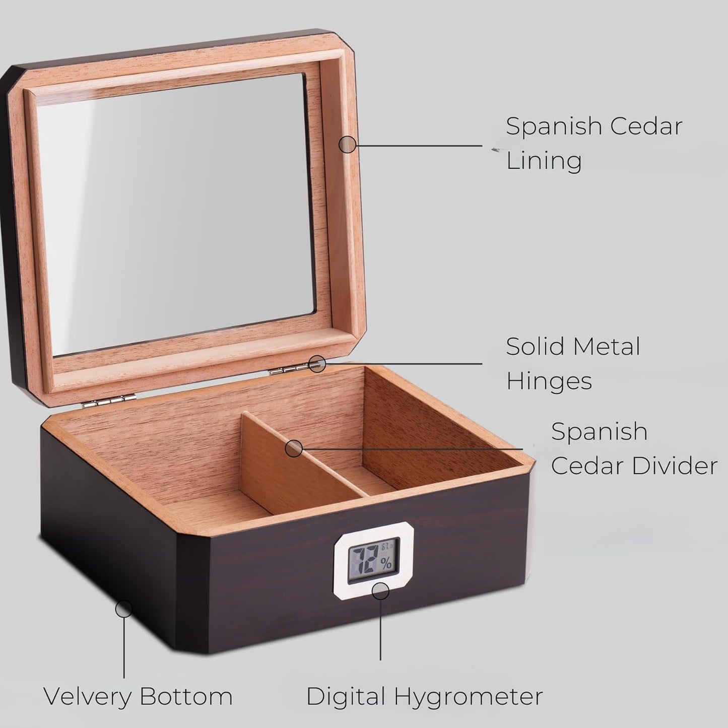 Woodronic Monogrammed Cigar Humidor, Custom Cigar Case with Hygrometer and Humidifier, Spanish Cedar Lining and Divider, Cigar Accessories, Customized Gift for Men, Holds 25 Cigars