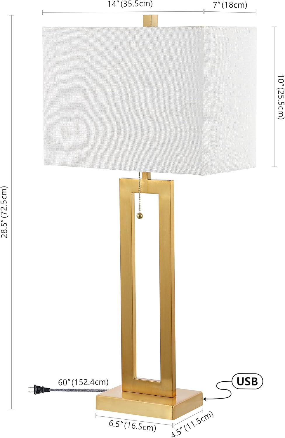 JONATHAN Y JYL1126A-SET2 Sabrina 28.5" Vintage Industrial Iron LED Table Lamp with Pull-Chain and USB Charging Port Mid-Century, Minimalist Bedside Desk Nightstand Lamp, Brass Gold (Set of 2)