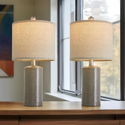 20.25 Inch Modern Minimalist Ceramic Table Lamp with Linen Lampshade for Living Room Bedroom Bedside Lamp Suitable for bedrooms, Living Rooms, Offices, Book(Gray)
