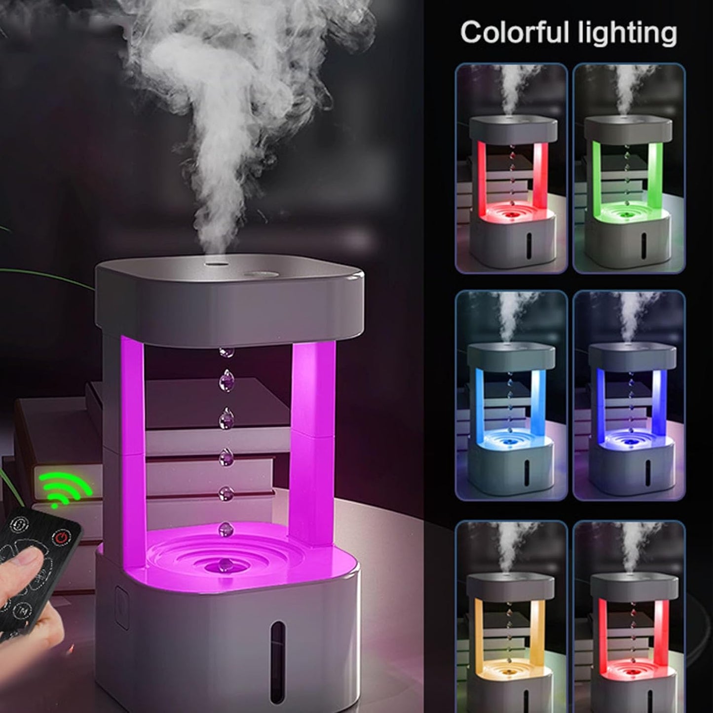 ViaGasaFamido Cool Mist Humidifier Diffuser 7 Colors Nightlight Aromatherapy Essential Oil with Levitating Water Drop for Bedroom Home Office Gift