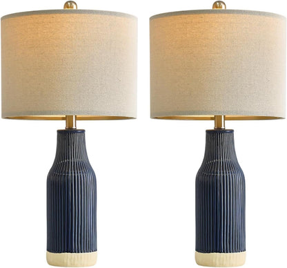23.75 Inch Modern Ceramic Table Lamp 2 Pack for Living Room, Nightstand, Bedroom Lighting, Gift Suitable for bedrooms, Living Rooms, Offices, Book(Beige)