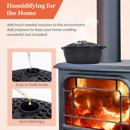 Wood Stove Steamer, Cast Iron Fireplace Humidifier, Indoor Humidifier for Home Heating, Black Bowl Fireplace Stove Covers Accessories Decorative, Matte Black Finish, Rust Resistant, 2.7 Quart Capacity