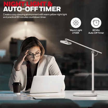Honeywell Desk Lamp for Home Office, H9 Sunturalux™ Eye-Caring LED Desk Light, 1000LM Dimmable Desk Lamp with Timer and Auto-Sensing, Adjustable Desk Reading Light or Study, Cumputer, Architect