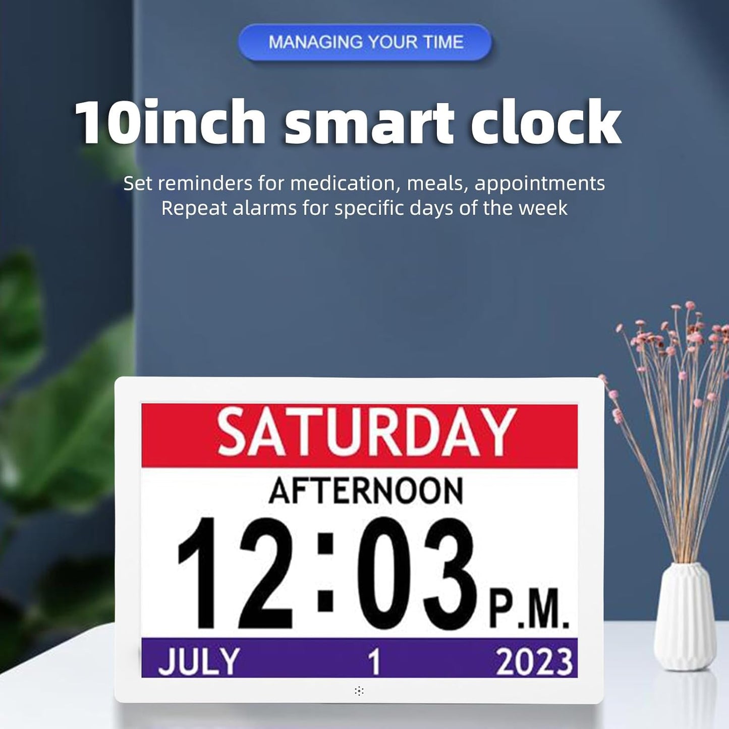10 Inch Digital Smart Clock, Large Colorful Display Alarm Clock, 12 Alarms Reminders, Auto Dimming Display, Image and Video Playback, for The Living Room Office Bedside