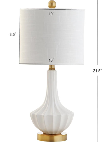 21.5" Modern Ceramic LED Table Lamp with Cotton Shade for Office, Living Room, Dining Room, Bedroom, Brass/White Suitable for bedrooms, Living Rooms, Offices, Book