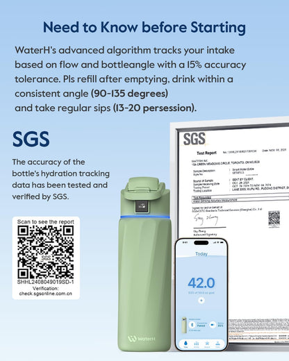 WATERH Boost Smart Water Bottle with Reminder to Drink Water, 24oz BPA-Free Stainless Steel Vacuum Insulated Water Bottle, Wide Mouth Water Tracker Bottle with APP, Ideal for Gift