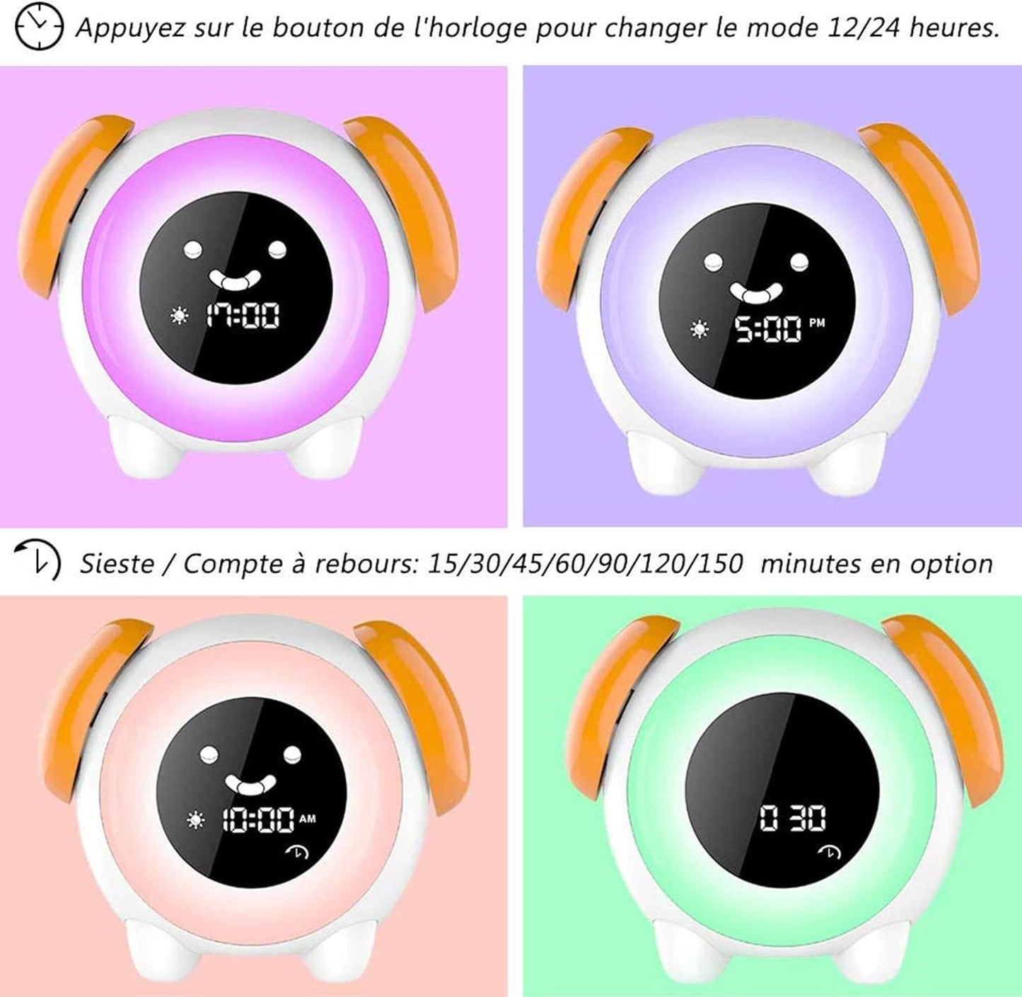 LED Digital Alarm Clock with 2 Alarms, 3 Modes, 6 Natural Sounds, 7 Color Lights, Creative Smart Children's Gift (USB Charging)