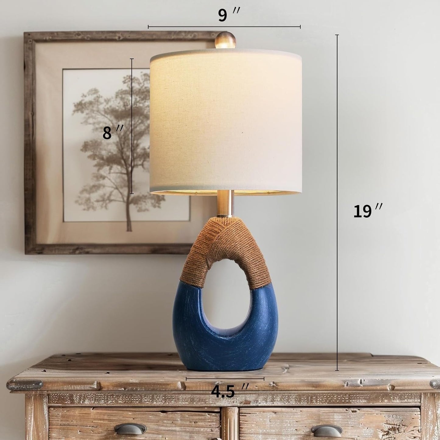19" Modern Bohemian Table Lamp with Resin Base for Small Spaces, Coastal Farmhouse, Side Tables, Nautical Suitable for bedrooms, Living Rooms, Offices, Book(Blue)