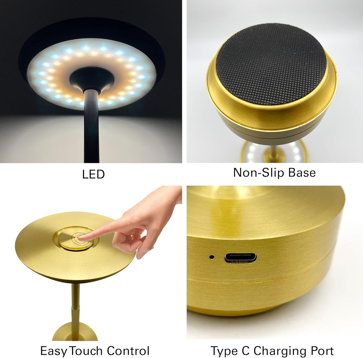 Cordless Table Lamps Rechargeable, Portable Battery Operated Lamp, Stepless Dimming LED Table Light with Memory Function, for Outdoor/Dinner/Patio/Restaurant, (Gold 4 Pack)