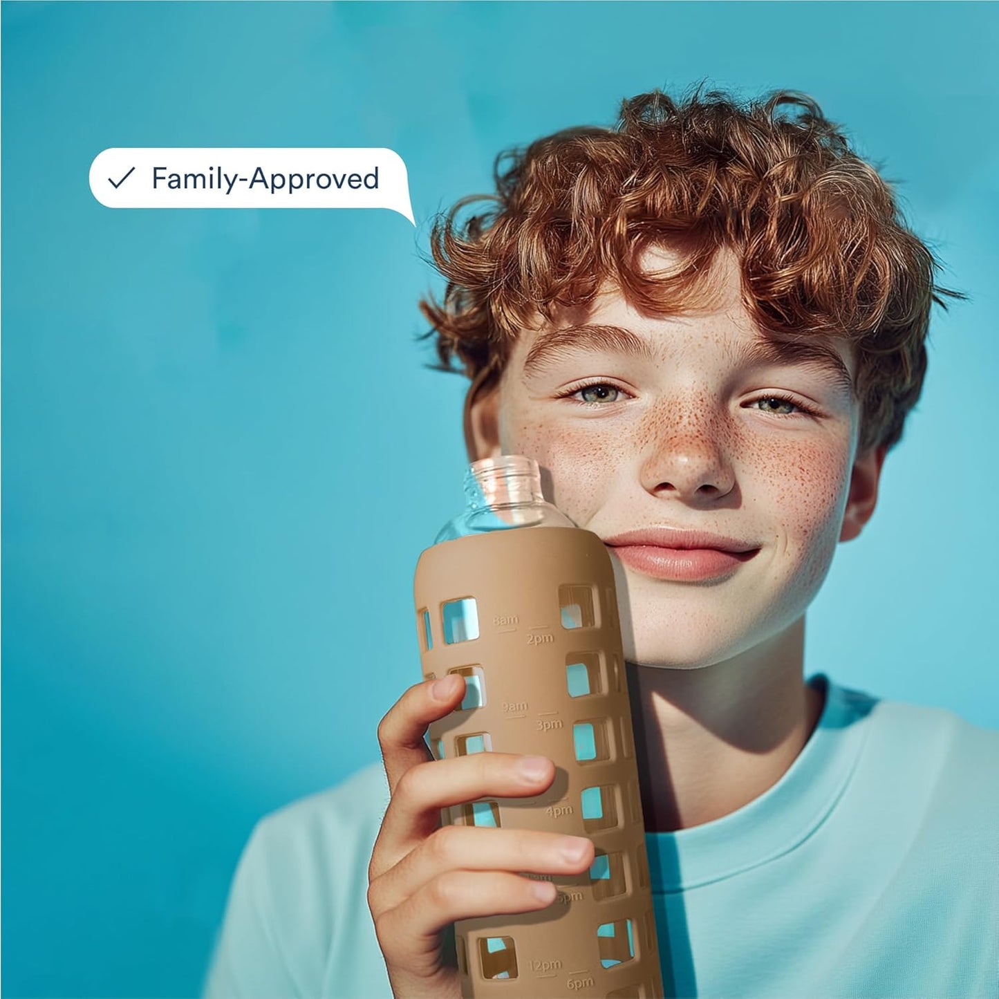 purifyou 40oz / 32oz / 22oz / 12oz Borosilicate Glass Water Bottle with Time & Volume Markers, Silicone Sleeve, Stainless Steel Lid | Reusable Glass Bottle for Water & Juice (40oz Jet Black)