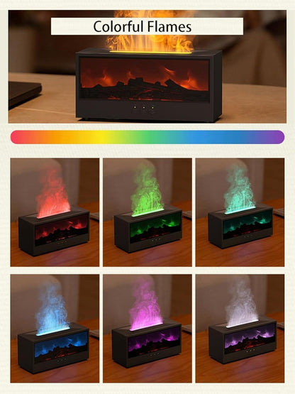 Firehome Humidifier with Remote Control, Realistic Flame Effect & 7-Color Light, Flame Essential Oil Diffuser with Simulated Charcoal, 3 Gears Timer, for Bedroom, Office & Home (White)
