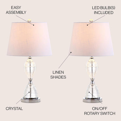 JONATHAN Y JYL2045A-SET2 Set of 2 Table Lamps Aubrey 24" Crystal LED Table Lamp Glam Contemporary Bedside Desk Nightstand Lamp for Bedroom Living Room Office College Bookcase, Clear