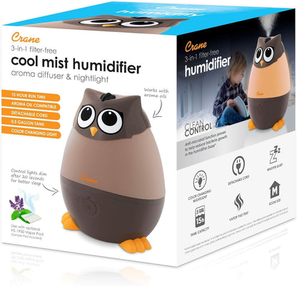 Crane Ultrasonic Humidifiers for Kid's Room and Baby Nursery, .5 Gallon Cool Mist Air Humidifier, Owl Humidifier For Kid's Room