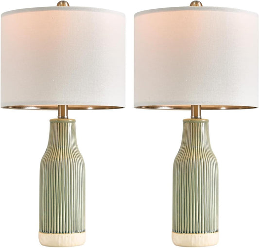 23.75 Inch Modern Ceramic Table Lamp 2 Pack for Living Room, Nightstand, Bedroom Lighting, Gift Suitable for bedrooms, Living Rooms, Offices, Book(Beige)